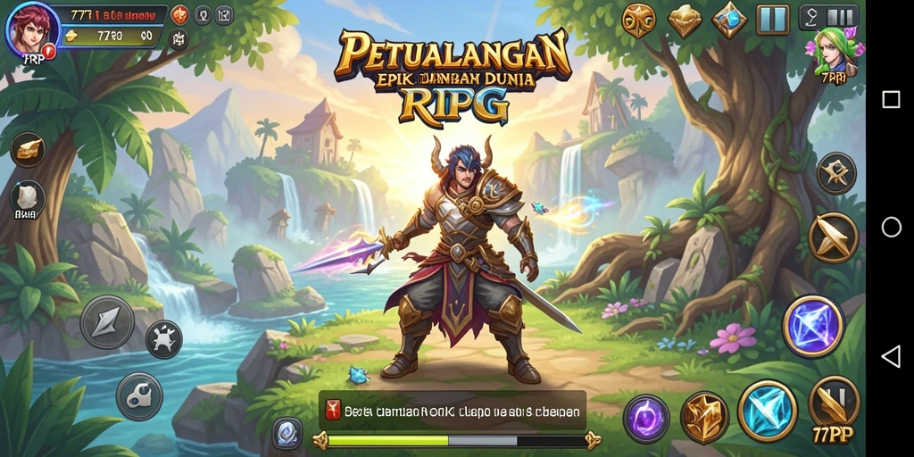 Screenshot gameplay 77RP yang menunjukkan aksi pertarungan RPG.