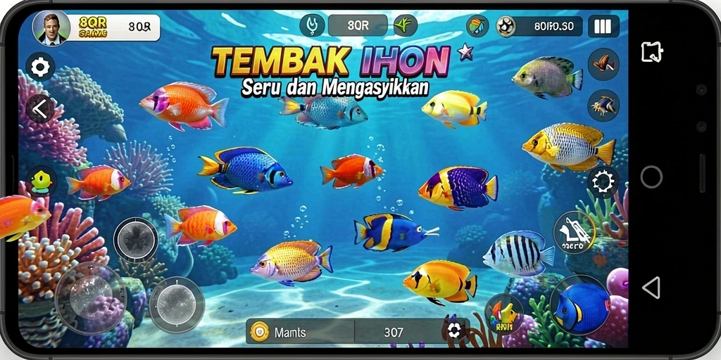 Tampilan gameplay seru dalam game Tembak Ikan 8QR.