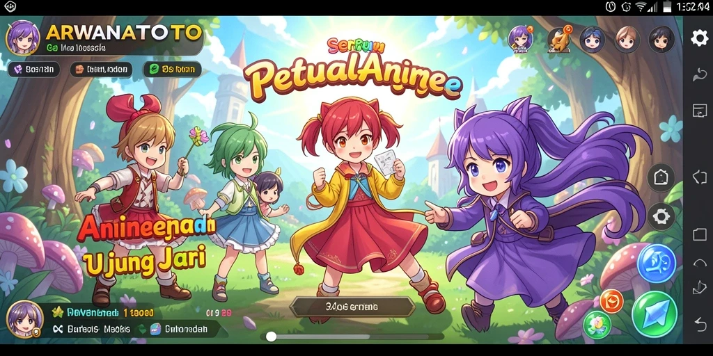 Tangkapan layar gameplay ARWANATOTO dengan aksi karakter anime.