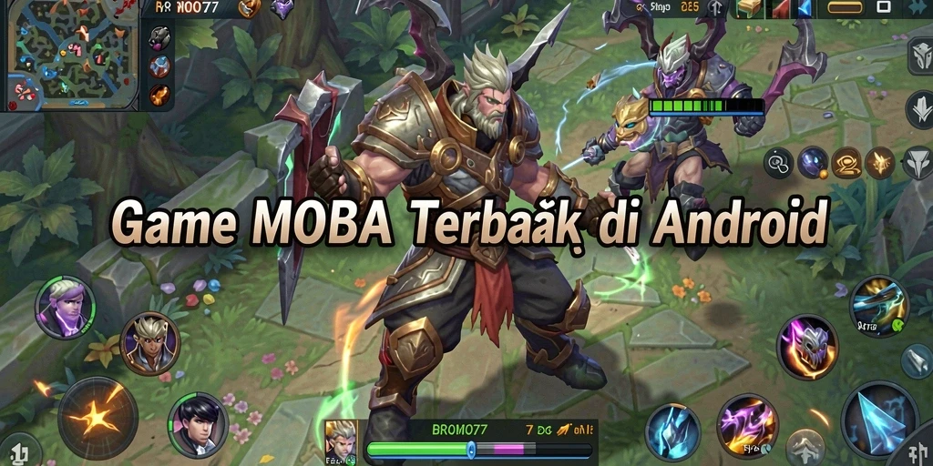Screenshot BROMO77 menampilkan pertarungan MOBA yang intens dan strategis.