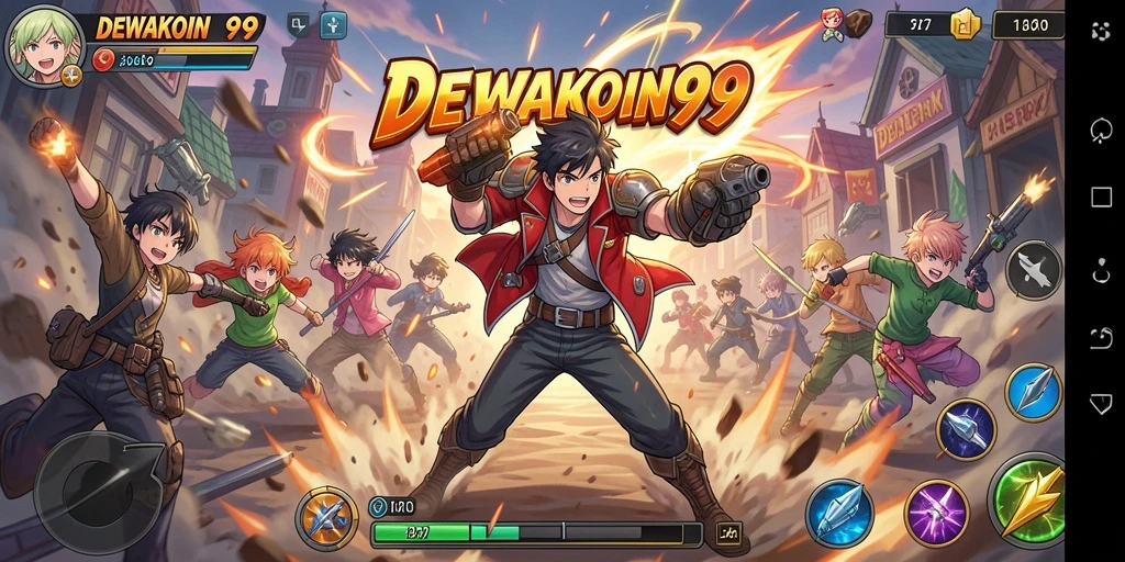 Tampilan gameplay dinamis DEWAKOIN99 dengan karakter anime ikonik.