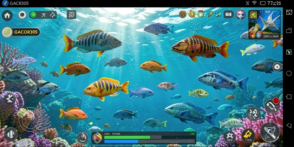 Tampilan gameplay GACOR305 yang seru dalam berburu ikan.