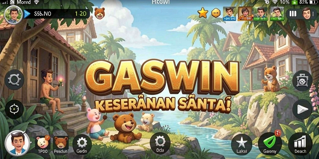Tampilan gameplay GASWIN yang ceria dan menghibur.