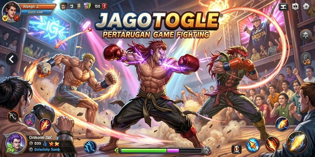 Screenshot JAGOTOGEL menampilkan pertarungan seru antara karakter.