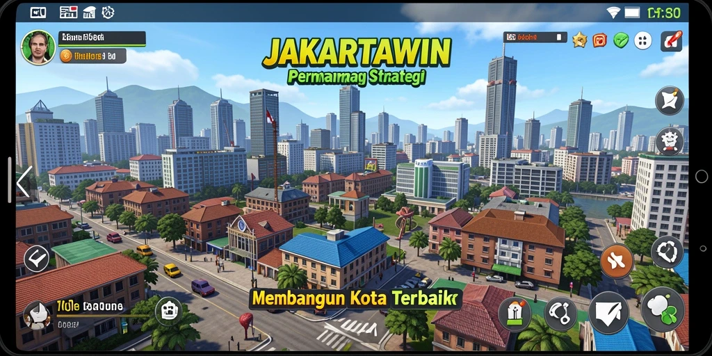 Tampilan gameplay menakjubkan dalam JAKARTAWIN saat membangun kota.