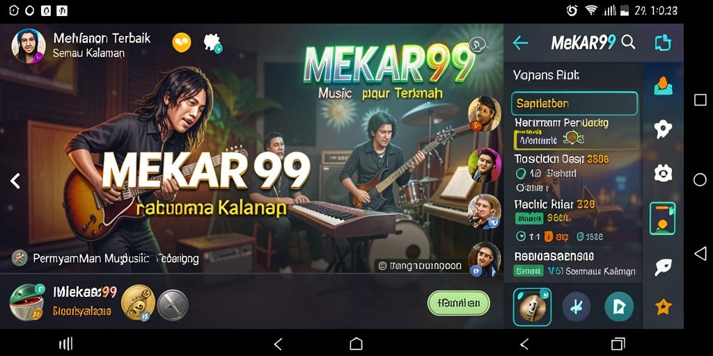 Tampilan gameplay MEKAR99 yang menarik dengan berbagai lagu populer.