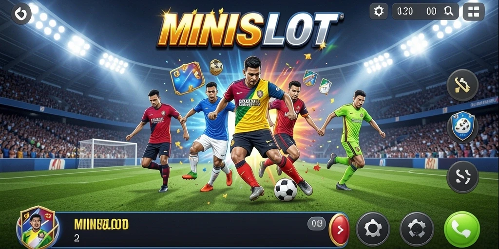 Tampilan gameplay MINISLOT dengan tema sepak bola yang menarik.