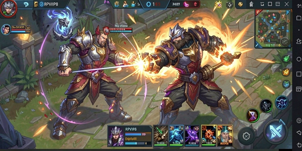 Screenshot gameplay RPVIP8 dengan pertarungan MOBA yang seru.