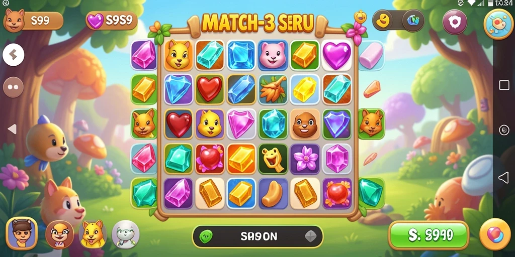 Tampilan gameplay seru dari S9S9 dengan kombinasi match-3.