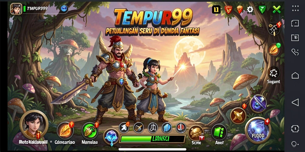 Screenshot gameplay TEMPUR99 menampilkan karakter beraksi di dunia petualangan yang luas.
