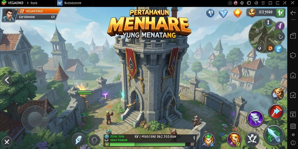 Tangkapan layar gameplay <strong>VEGAS969</strong> menampilkan pertarungan intens di arena Tower Defense.